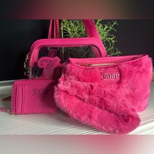 Juicy Couture Pink Clear Dome Crossbody Faux Fur Belt Bag Wristlet Wallet NWT